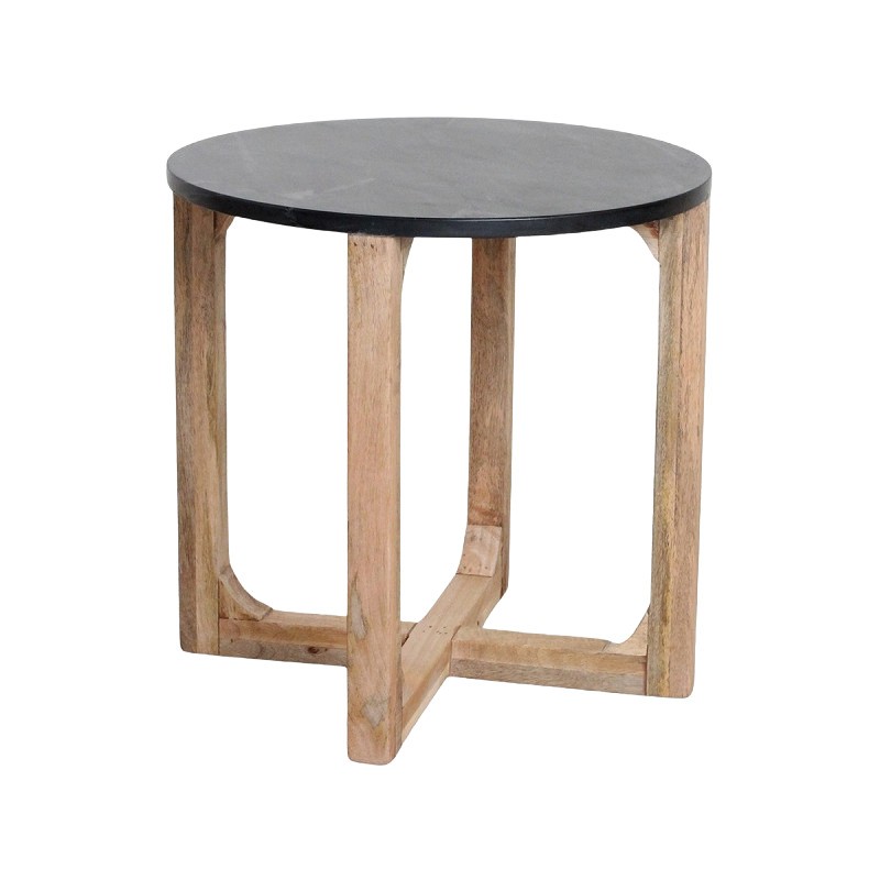 SIDE TABLE MARBLE BLACK TEAK BASE 50 - CAFE, SIDE TABLES